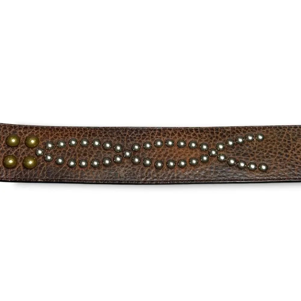 Vintage Y2k Ariat Belt Leather Brass Studded Western Original Master Buckle 34